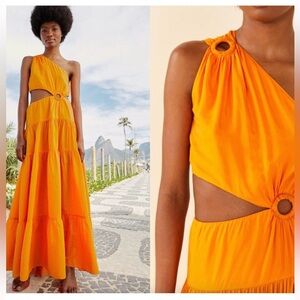 Farm Rio Orange Asymmetrical Maxi Dress NWT